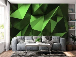 Sale Groen veelhoekig geometrisch oppervlak fotobehang 3d