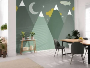 New Groene bergen in de nacht Kinderkamer