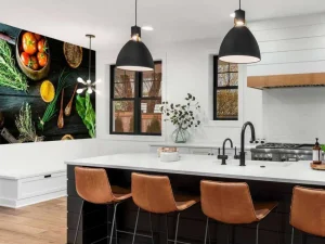 Discount groenten en kruiden op hout fotobehang Keuken