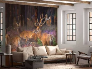 Outlet Groep herten op de Veluwe fotobehang Dieren