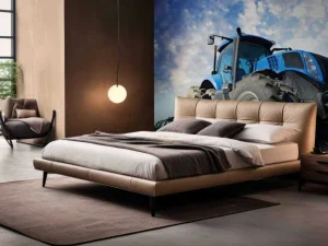 Outlet Grote blauwe tractor onder een bewolkte hemel fotobehang Tienerkamer | Kinderkamer