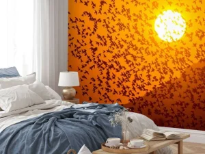 Discount Grote groep vogels bij zonsondergang fotobehang Dieren