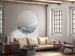 New Grote stad met gordijn effect fotobehang Architectuur