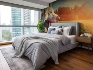 Fashion Grote witte hond bij zonsondergang fotobehang Dieren