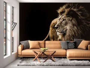 New Harige leeuw met een zwarte achtergrond fotobehang Slaapkamer | Dieren