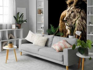 New Harige leeuw met een zwarte achtergrond fotobehang Slaapkamer | Dieren