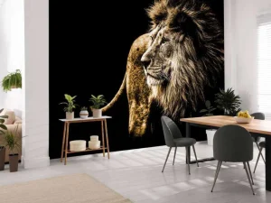 New Harige leeuw met een zwarte achtergrond fotobehang Slaapkamer | Dieren