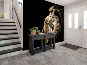 New Harige leeuw met een zwarte achtergrond fotobehang Slaapkamer | Dieren