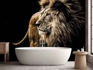 New Harige leeuw met een zwarte achtergrond fotobehang Slaapkamer | Dieren
