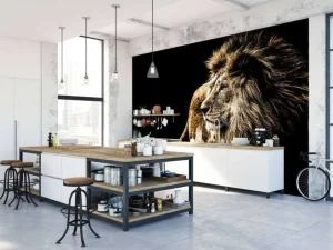 New Harige leeuw met een zwarte achtergrond fotobehang Slaapkamer | Dieren