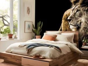 New Harige leeuw met een zwarte achtergrond fotobehang Slaapkamer | Dieren