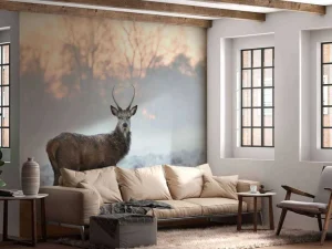 Discount Hert in de winter fotobehang Dieren