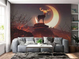 Hot Hert in vuur en vlam fotobehang Tienerkamer | Dieren