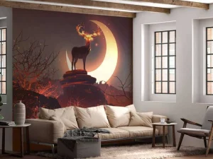 Hot Hert in vuur en vlam fotobehang Tienerkamer | Dieren