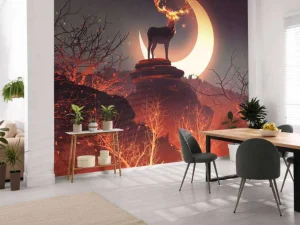 Hot Hert in vuur en vlam fotobehang Tienerkamer | Dieren