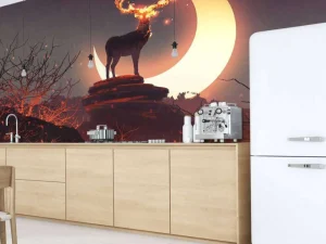 Hot Hert in vuur en vlam fotobehang Tienerkamer | Dieren