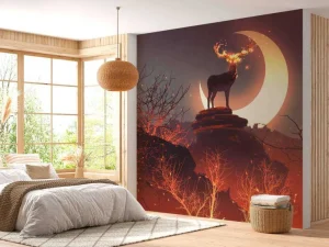 Hot Hert in vuur en vlam fotobehang Tienerkamer | Dieren