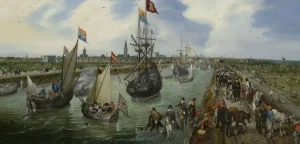 Clearance Het vertrek van een hoogwaardigheidsbekleder uit Middelburg fotobehang Kunst & Design