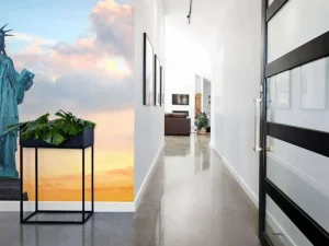 Outlet Het vrijheidsbeeld bij zonsondergang fotobehang Architectuur