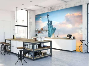 Outlet Het vrijheidsbeeld bij zonsondergang fotobehang Architectuur