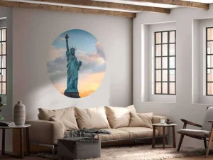 Outlet Het vrijheidsbeeld bij zonsondergang fotobehang Architectuur