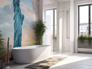 Outlet Het vrijheidsbeeld bij zonsondergang fotobehang Architectuur