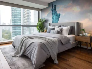 Outlet Het vrijheidsbeeld bij zonsondergang fotobehang Architectuur