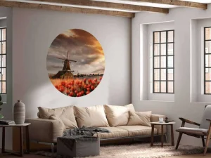 Clearance Hollands landschap met molen bij zonsondergang fotobehang Steden | Architectuur