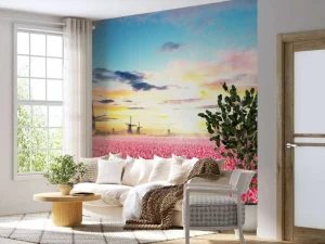 Discount Hollands roze tulpenveld fotobehang Hobbykamer | Bloemen