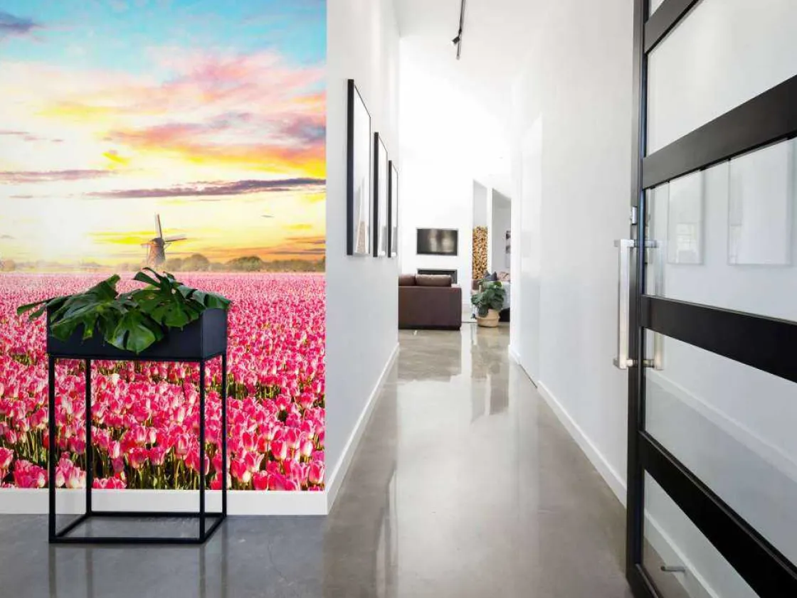 hollands_roze_tulpenveld__4.webp Discount Hollands roze tulpenveld fotobehang Hobbykamer | Bloemen