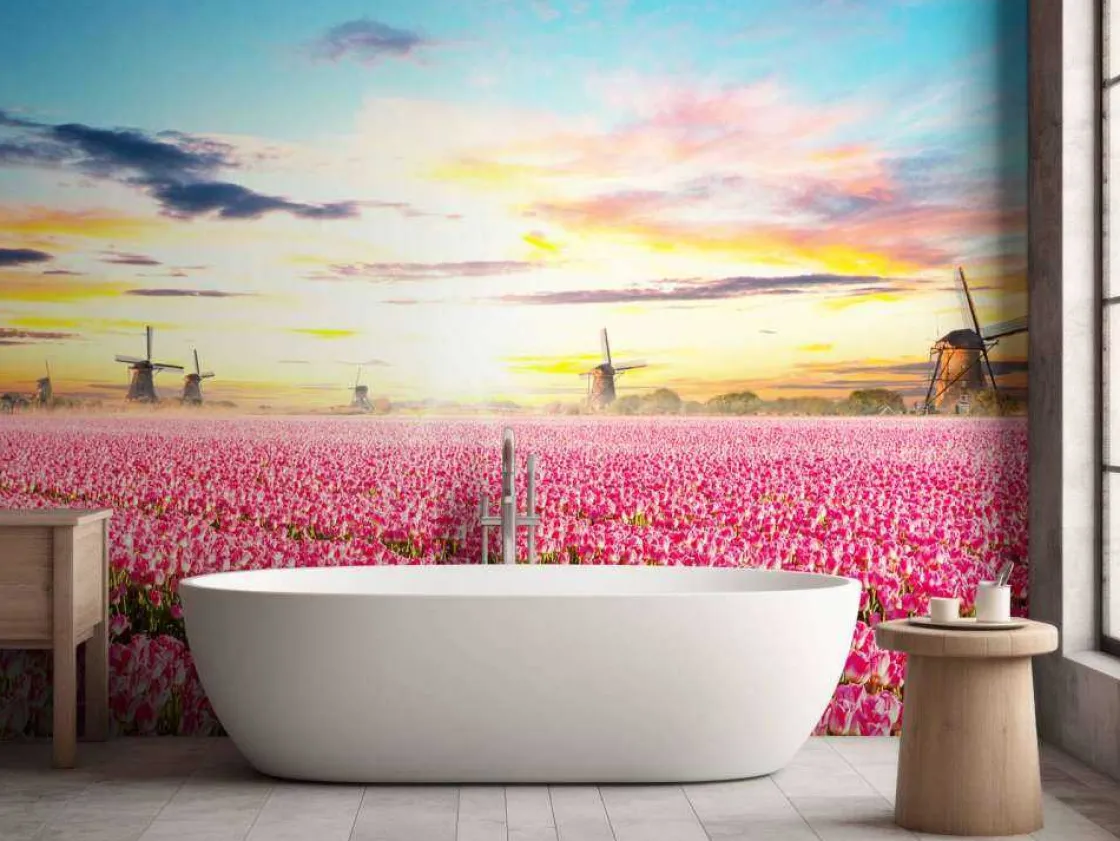 hollands_roze_tulpenveld__8.webp Discount Hollands roze tulpenveld fotobehang Hobbykamer | Bloemen