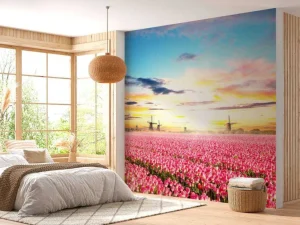 Discount Hollands roze tulpenveld fotobehang Hobbykamer | Bloemen