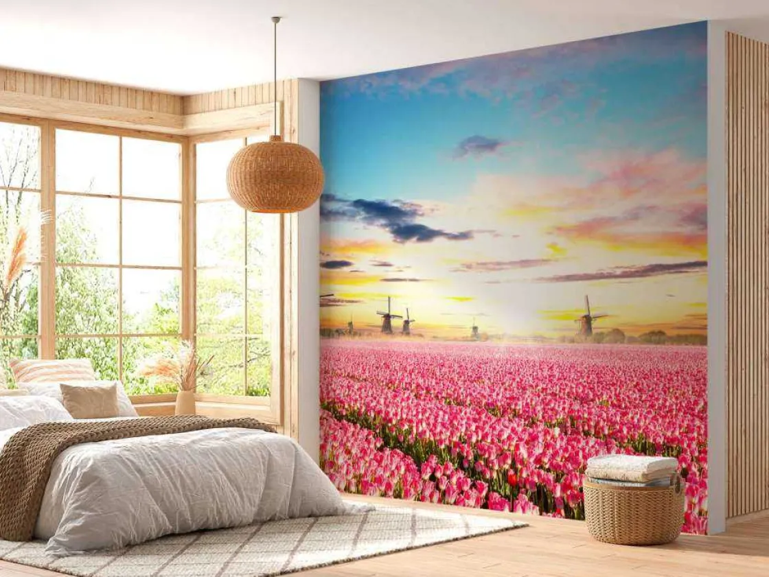 hollands_roze_tulpenveld__9.webp Discount Hollands roze tulpenveld fotobehang Hobbykamer | Bloemen