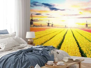 Discount Hollands tulpenveld fotobehang Steden | Architectuur