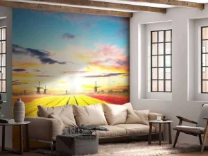 Discount Hollands tulpenveld fotobehang Steden | Architectuur