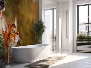 Sale Hond en kat kijken naar boven fotobehang Dieren