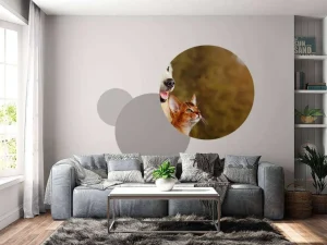 Sale Hond en kat kijken naar boven fotobehang Dieren
