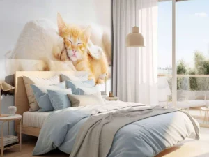 Online Hond en kat slapen knuffelend fotobehang Dieren