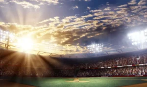 Online Honkbalstadion bij zonsondergang fotobehang Tienerkamer | Kinderkamer