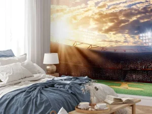 Online Honkbalstadion bij zonsondergang fotobehang Tienerkamer | Kinderkamer
