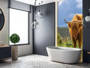 Clearance Hooglander in de weide fotobehang Dieren