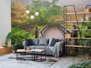Clearance Houten brug in een Japanse tuin fotobehang Bloemen | 3d