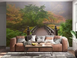 Clearance Houten brug in een Japanse tuin fotobehang Bloemen | 3d
