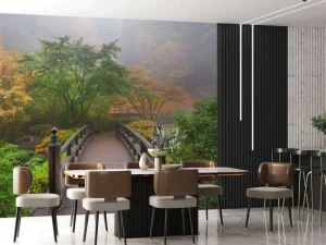 Clearance Houten brug in een Japanse tuin fotobehang Bloemen | 3d