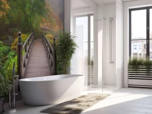 Clearance Houten brug in een Japanse tuin fotobehang Bloemen | 3d