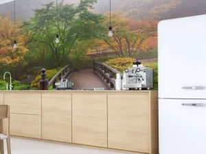 Clearance Houten brug in een Japanse tuin fotobehang Bloemen | 3d