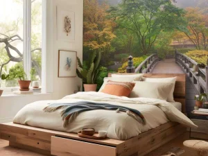 Clearance Houten brug in een Japanse tuin fotobehang Bloemen | 3d