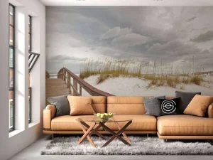 Hot Houten brug over een duin fotobehang Architectuur