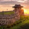 Fashion Hwaseong-vesting bij zonsondergang fotobehang Architectuur