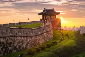 Fashion Hwaseong-vesting bij zonsondergang fotobehang Architectuur